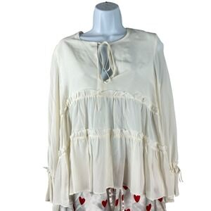 Alexis‎ Ruffled Relaxed Blouse Womens Size Small Cream Casual Dressy Top
